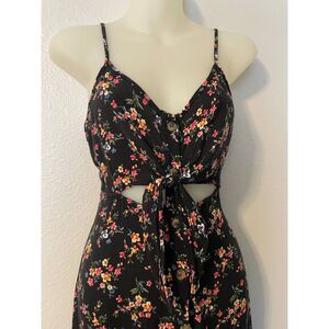 Mimi Chica Black Floral Button-up Sundress with empire waist cutouts